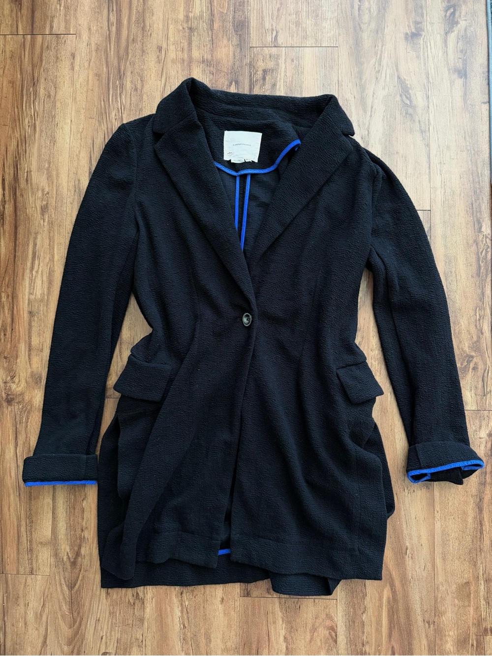 Anthropologie Textured Blazer with Blue Trim